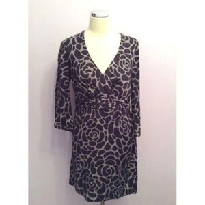 Boden Dress Sz 10R Rose Floral Print 3/4 Sleeve V-Neck Midi